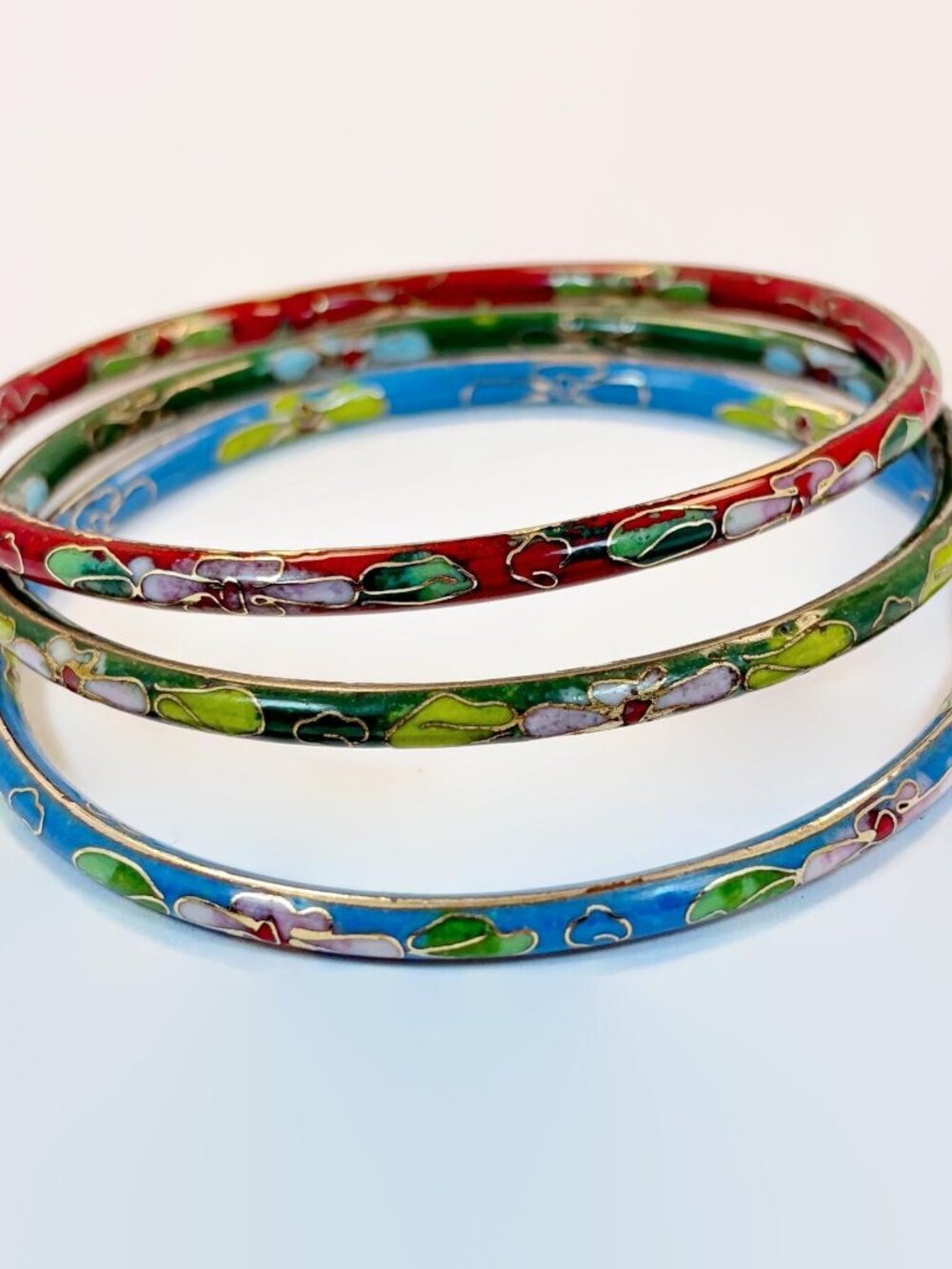 Vintage, Cloisonne Bracelets, Vintage, Lot, 3 Set, Blue, Red,Green, Stack